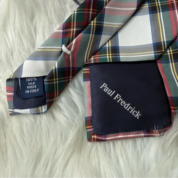 Paul Fredrick 100% Silk Plaid Tie Made in Italy – Red Green Navy Tartan - Picture 4 of 6